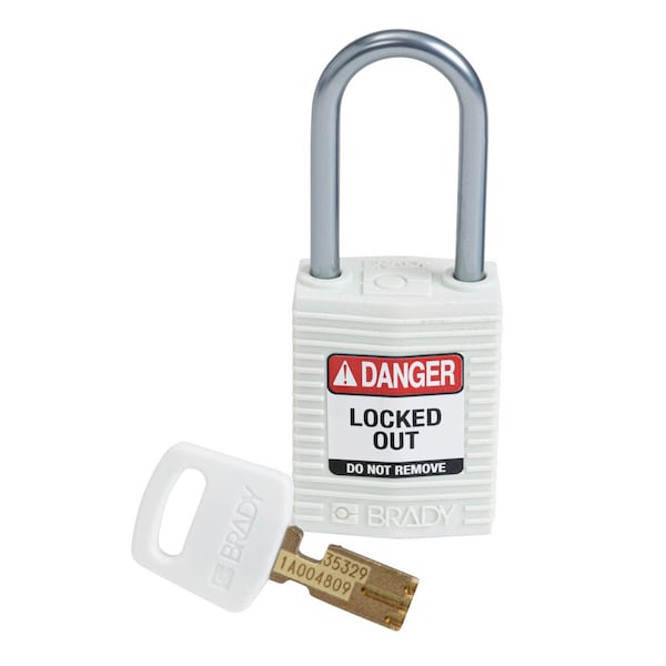 Compact SafeKey Key Retaining Nylon Padlock 1.5 in Aluminum Shackle KD White 1PK